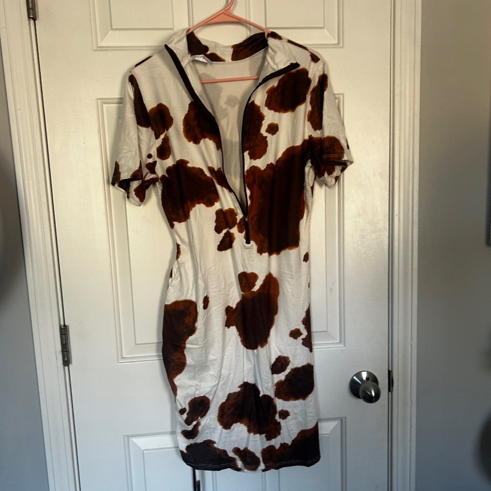 Cow print ruched dress